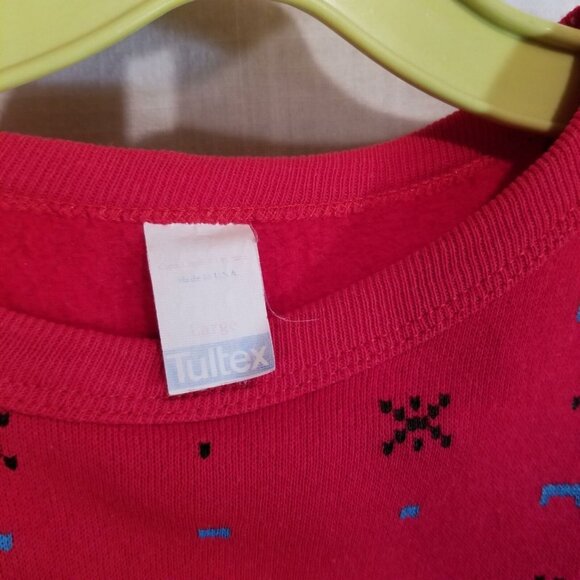 Vintage 80s Tultex Mens Christmas Reindeer Sweatshirt Red Crewneck Sweater - Picture 4 of 7